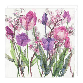 Card Pink Tulips and Pale Blossoms